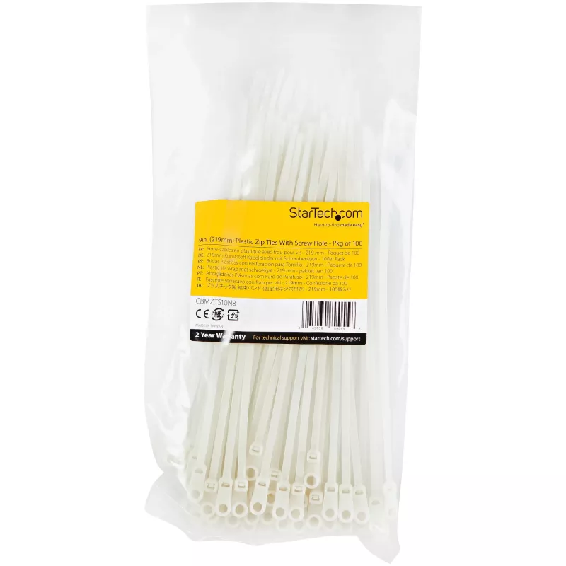 Kabelių raiščiai su tvirtinimo anga, StarTech.com, 20 cm, 100 vnt., balti