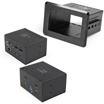 „StarTech.com“ Konferencinės patalpos dokų stotelė – universalus nešiojamojo kompiuterio dokas – 4K HDMI, 60W maitinimo tiekimas, USB šakotuvas, GbE, garsas – į stalą montuojama jungčių dėžutė susitikimų / posėdžių erdvėms