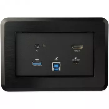 „StarTech.com“ Konferencinės patalpos dokų stotelė – universalus nešiojamojo kompiuterio dokas – 4K HDMI, 60W maitinimo tiekimas, USB šakotuvas, GbE, garsas – į stalą montuojama jungčių dėžutė susitikimų / posėdžių erdvėms