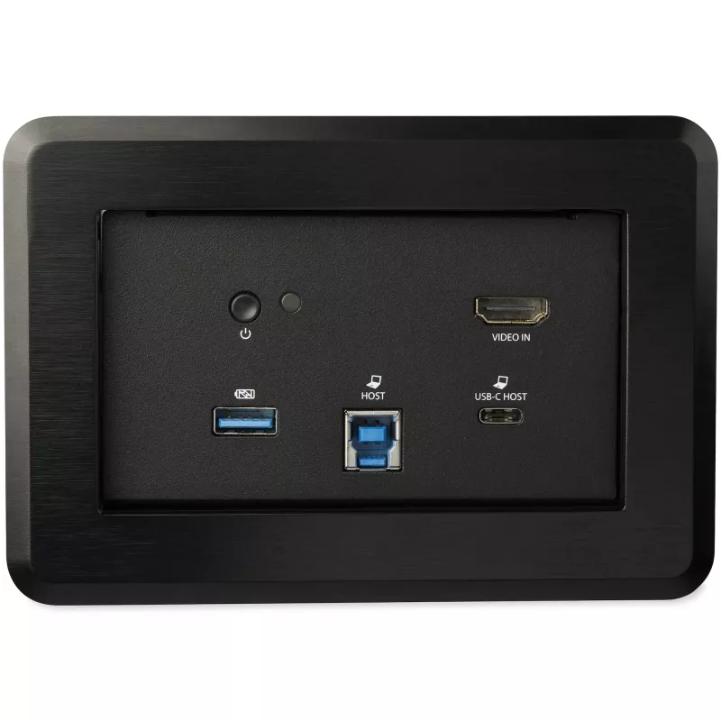 „StarTech.com“ Konferencinės patalpos dokų stotelė – universalus nešiojamojo kompiuterio dokas – 4K HDMI, 60W maitinimo tiekimas, USB šakotuvas, GbE, garsas – į stalą montuojama jungčių dėžutė susitikimų / posėdžių erdvėms