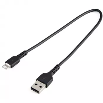 StarTech.com 12 colių (30 cm) tvirtas juodas USB-A į Lightning laidas - tvirtas armuotas aramidiniu pluoštu USB A tipo į Lightning įkrovimo/sinchronizavimo maitinimo laidas - Apple MFi sertifikuotas iPad/iPhone 12