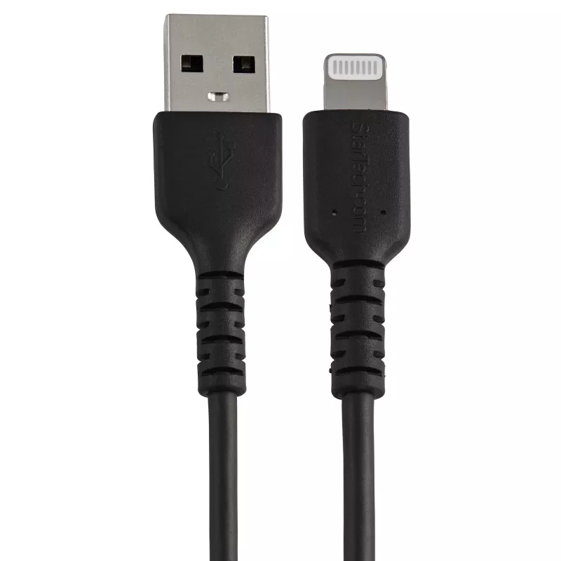 StarTech.com 12 colių (30 cm) tvirtas juodas USB-A į Lightning laidas - tvirtas armuotas aramidiniu pluoštu USB A tipo į Lightning įkrovimo/sinchronizavimo maitinimo laidas - Apple MFi sertifikuotas iPad/iPhone 12