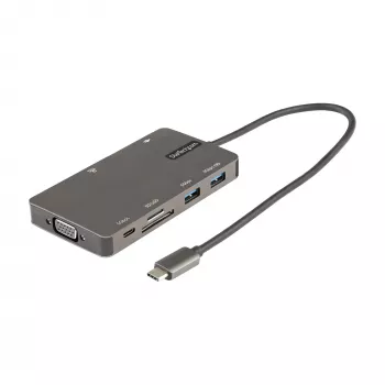 StarTech.com USB-C kelių prievadų adapteris - HDMI 4K 30Hz arba VGA kelioninis dokas - 5Gbps USB 3.0 šakotuvas (USB A / USB C prievadai) - 100W Power Delivery - SD/Micro SD - GbE - 30cm kabelis - USB C mini dokas