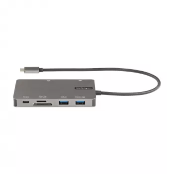 StarTech.com USB-C kelių prievadų adapteris - HDMI 4K 30Hz arba VGA kelioninis dokas - 5Gbps USB 3.0 šakotuvas (USB A / USB C prievadai) - 100W Power Delivery - SD/Micro SD - GbE - 30cm kabelis - USB C mini dokas
