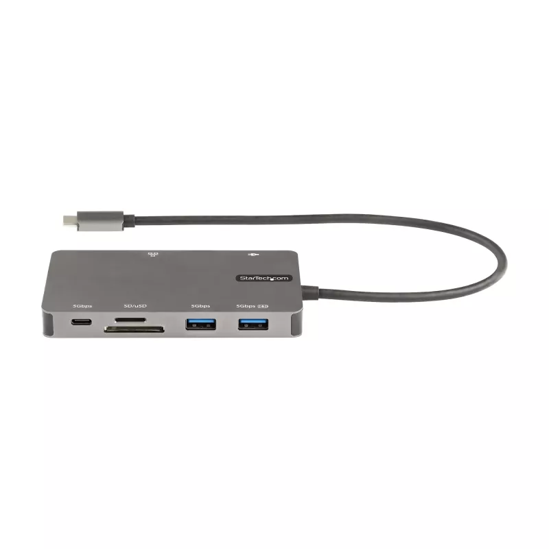 StarTech.com USB-C kelių prievadų adapteris - HDMI 4K 30Hz arba VGA kelioninis dokas - 5Gbps USB 3.0 šakotuvas (USB A / USB C prievadai) - 100W Power Delivery - SD/Micro SD - GbE - 30cm kabelis - USB C mini dokas