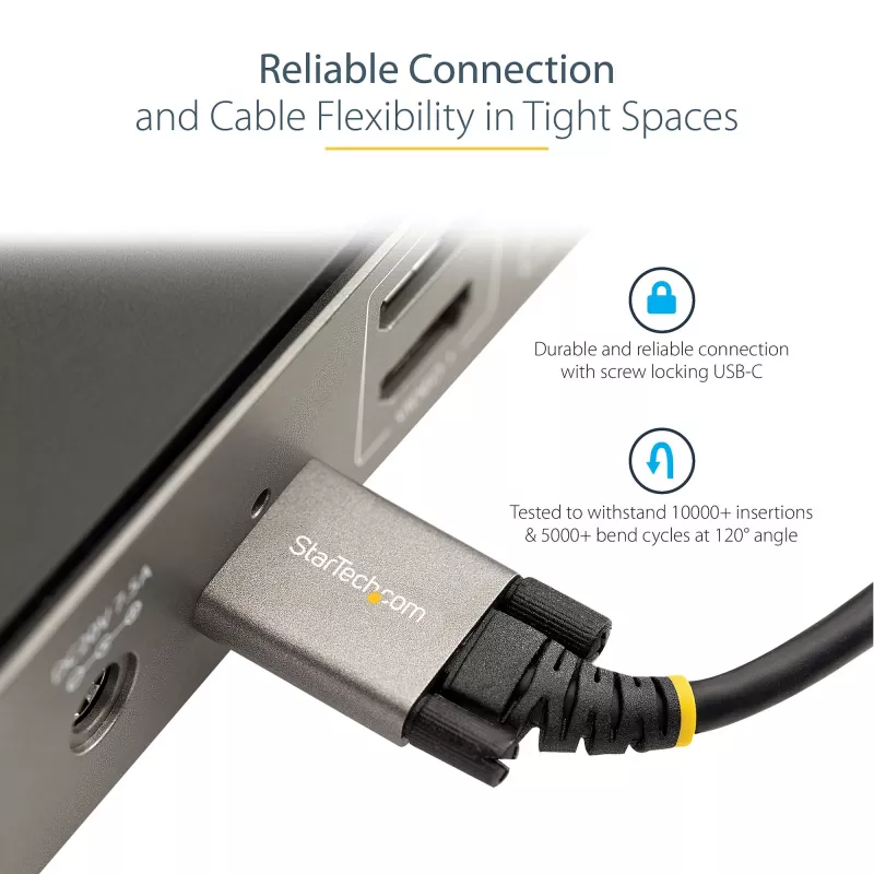 StarTech.com 50 cm šoninis varžtinis fiksavimo USB-C laidas 10Gbps - USB 3.1/3.2 Gen 2 Type-C - 100W (5A) Power Delivery įkrovimas, DP Alt režimas - dvigubas varžtinis fiksavimas