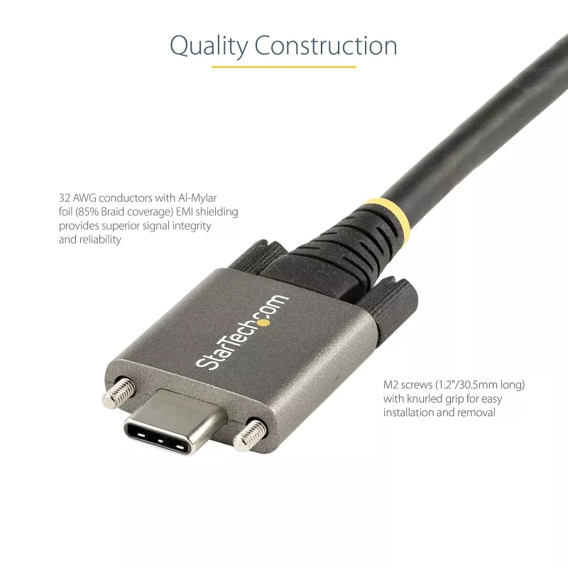 StarTech.com 50 cm šoninis varžtinis fiksavimo USB-C laidas 10Gbps - USB 3.1/3.2 Gen 2 Type-C - 100W (5A) Power Delivery įkrovimas, DP Alt režimas - dvigubas varžtinis fiksavimas