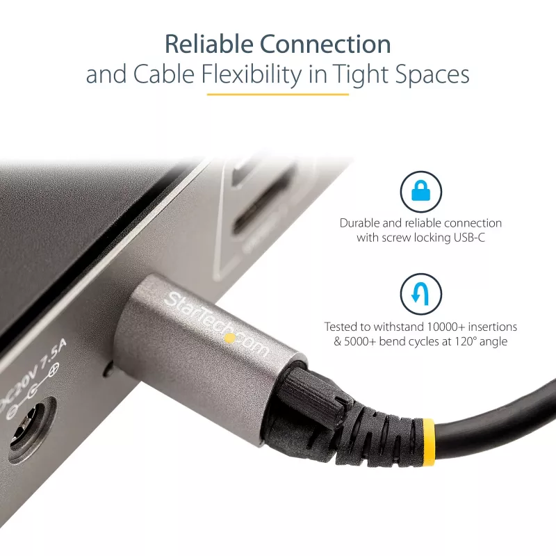 StarTech.com 20 colių (50 cm) viršutinis varžtinis fiksavimo USB C laidas 10 Gbps – USB 3.1/3.2 Gen 2 Type-C laidas – 100 W (5 A) galios tiekimas, DP Alt režimas – vienas fiksavimo varžtas, USB-C įkrovimo/sinchronizavimo laidas
