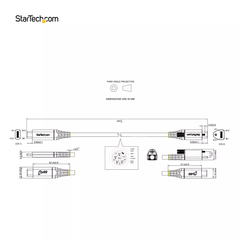 StarTech.com 20 colių (50 cm) viršutinis varžtinis fiksavimo USB C laidas 10 Gbps – USB 3.1/3.2 Gen 2 Type-C laidas – 100 W (5 A) galios tiekimas, DP Alt režimas – vienas fiksavimo varžtas, USB-C įkrovimo/sinchronizavimo laidas