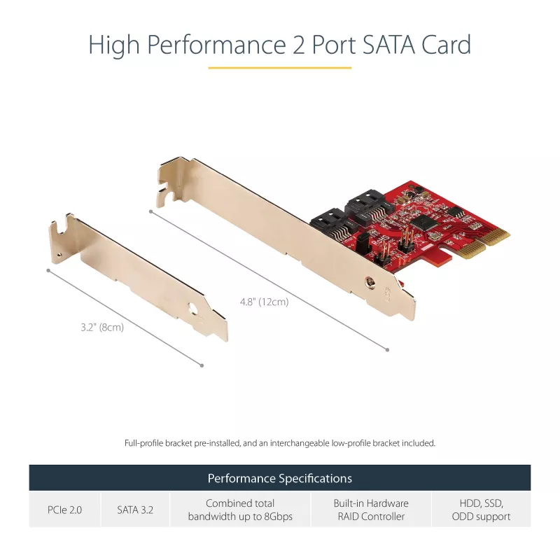 StarTech.com SATA PCIe kortelė - 2 prievadų PCIe SATA plėtinio kortelė - 6Gbps - pilnas/žemas profilis - PCI Express į SATA adapteris/valdiklis - ASM1062R SATA RAID - PCIe į SATA keitiklis