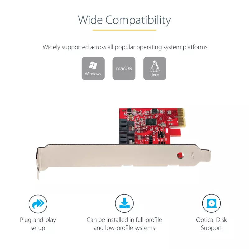 StarTech.com SATA PCIe kortelė - 2 prievadų PCIe SATA plėtinio kortelė - 6Gbps - pilnas/žemas profilis - PCI Express į SATA adapteris/valdiklis - ASM1062R SATA RAID - PCIe į SATA keitiklis
