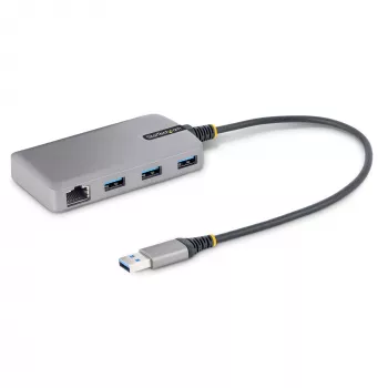 StarTech.com 3 prievadų USB šakotuvas su Ethernet - 3x USB-A prievadai - Gigabit Ethernet (RJ-45) - USB 3.0 5Gbps - maitinamas iš magistralės - 30 cm laidas - nešiojamas USB šakotuvas nešiojamam kompiuteriui su GbE