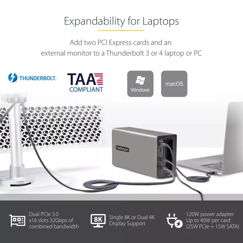 StarTech.com Dviejų lizdų Thunderbolt 3 PCIe išplėtimo korpusas
