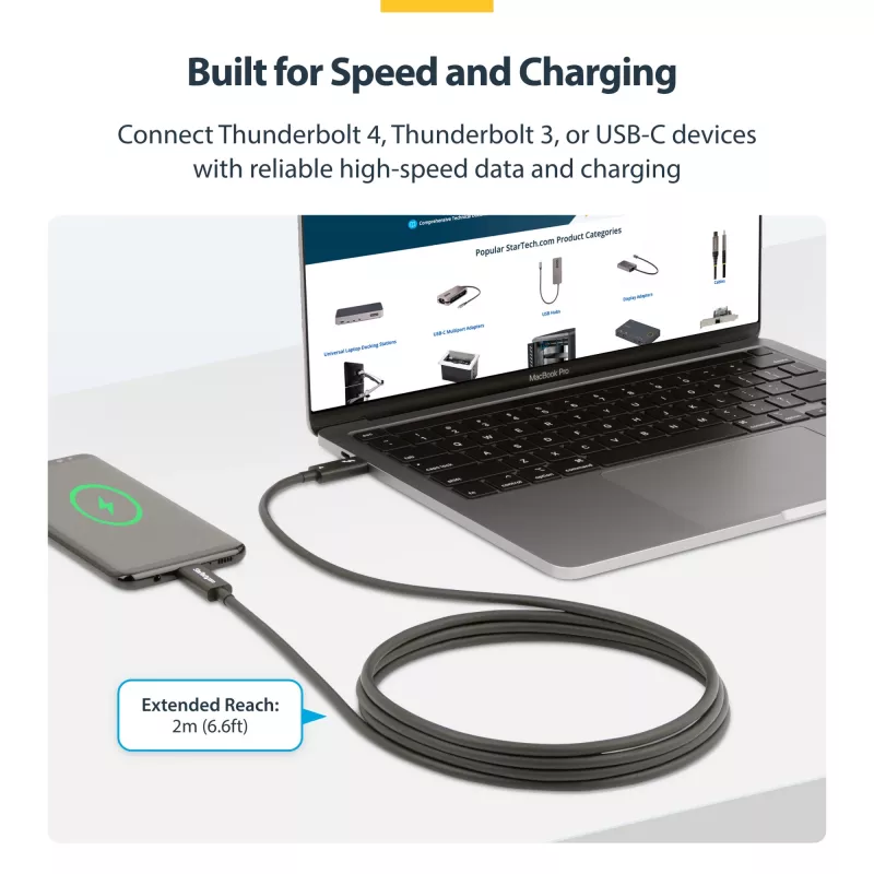 StarTech.com 2m aktyvus Thunderbolt 4 laidas, 40Gbps, 100W, 4K/8K vaizdas, Intel sertifikuotas