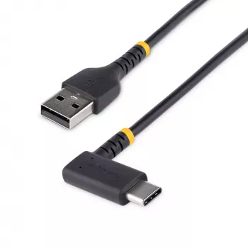 StarTech.com 6 col. (15 cm) USB A į C įkrovimo laidas, stačiu kampu, tvirtas, greitas USB-C įkrovimas, juodas, USB 2.0 A į Type-C, armuotas aramidiniu pluoštu, 3A, trumpas USB įkrovimo laidas