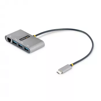StarTech.com 3 prievadų USB-C centras su Ethernet - 3x USB-A - Gigabit Ethernet - USB 3.0 5Gbps - maitinamas per USB - 30 cm USB-C laidas - nešiojamas USB-C į USB-A centras