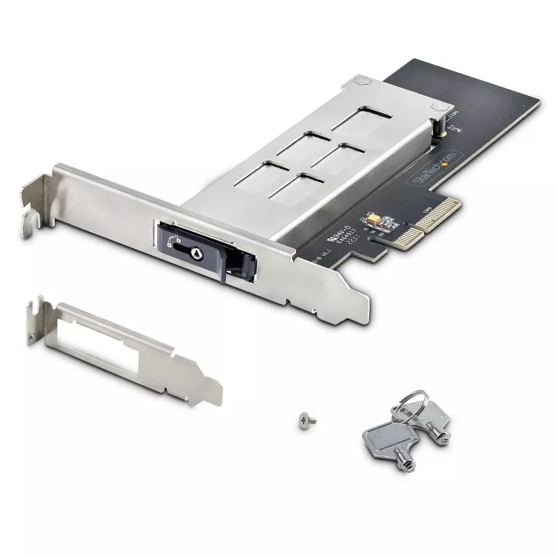 StarTech.com M.2 NVMe SSD į PCIe x4 mobilus krepšelis/backplane su išimamu dėklu PCI Express lizdui, beįrankis montavimas, PCIe 4.0/3.0 karštas keitimas, raktų užraktas - 2 raktai