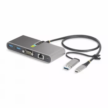 StarTech.com 2 prievadų USB-C centras su Ethernet ir RS-232, pritvirtintas USB-C į USB-A adapteris, 100W PD perdavimas, 2x USB-A 5Gbps, Gigabit Ethernet, RS232 Serial (FTDI)