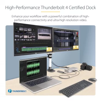 StarTech.com universali USB4 ir Thunderbolt 4 dokų stotis, keturi ekranai Windows, du ekranai MacBook, HDMI DP dokas su 98W nešiojamojo kompiuterio įkrovimu