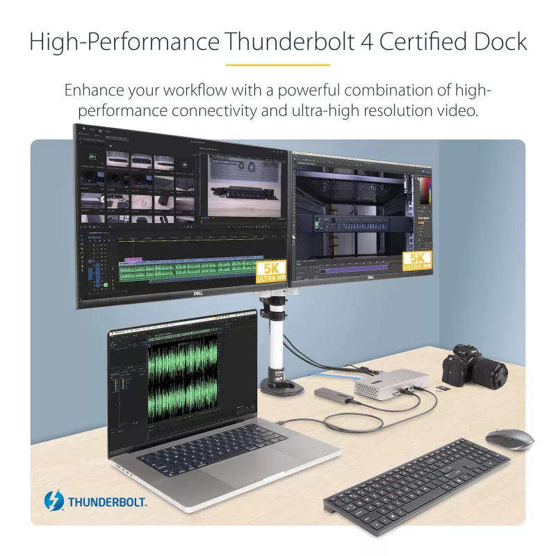 StarTech.com universali USB4 ir Thunderbolt 4 dokų stotis, keturi ekranai Windows, du ekranai MacBook, HDMI DP dokas su 98W nešiojamojo kompiuterio įkrovimu
