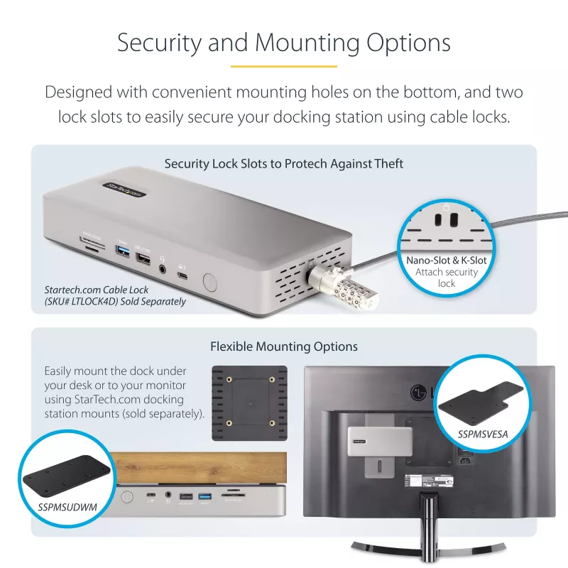 StarTech.com universali USB4 ir Thunderbolt 4 dokų stotis, keturi ekranai Windows, du ekranai MacBook, HDMI DP dokas su 98W nešiojamojo kompiuterio įkrovimu