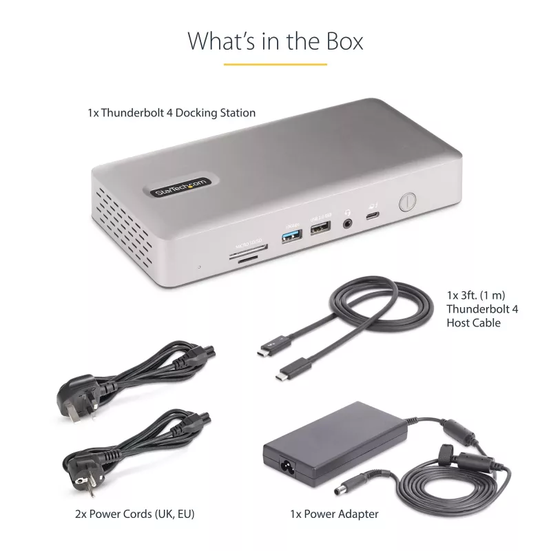StarTech.com universali USB4 ir Thunderbolt 4 dokų stotis, keturi ekranai Windows, du ekranai MacBook, HDMI DP dokas su 98W nešiojamojo kompiuterio įkrovimu