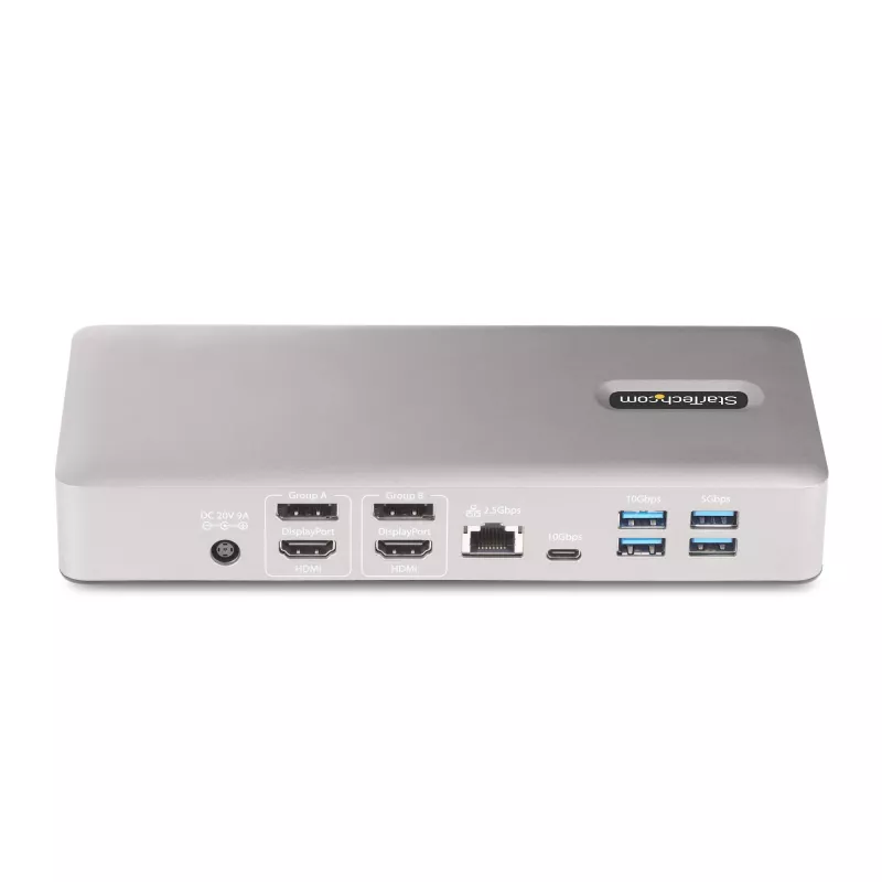 StarTech.com universali USB4 ir Thunderbolt 4 dokų stotis, keturi ekranai Windows, du ekranai MacBook, HDMI DP dokas su 98W nešiojamojo kompiuterio įkrovimu
