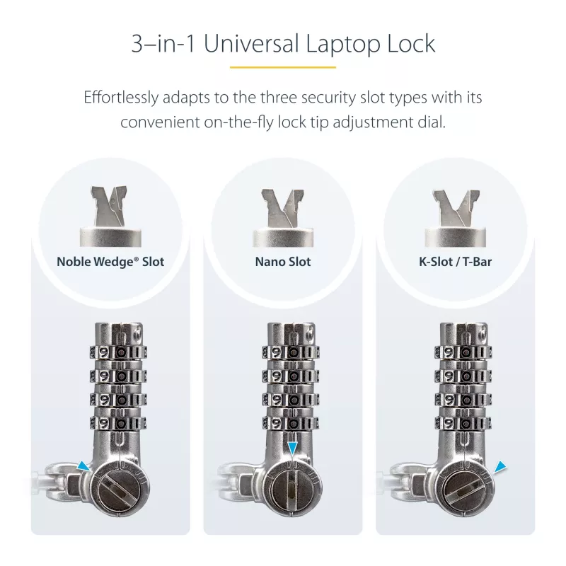 Universali nešiojamojo kompiuterio spyna StarTech.com, 2 m, suderinama su Noble Wedge®/Nano/K-Slot, bekombinacinė, antivogimo, pjovimui atspari plieninė viela