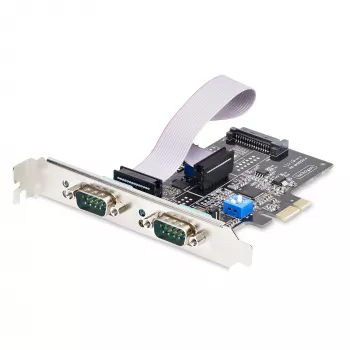 „StarTech.com“ 2 prievadų nuoseklioji PCIe kortelė, dviejų prievadų PCI Express į RS232/RS422/RS485 (DB9), žemo profilio laikikliai, 16C1050 UART, Windows/Linux, TAA atitiktis – 4 lygio ESD apsauga