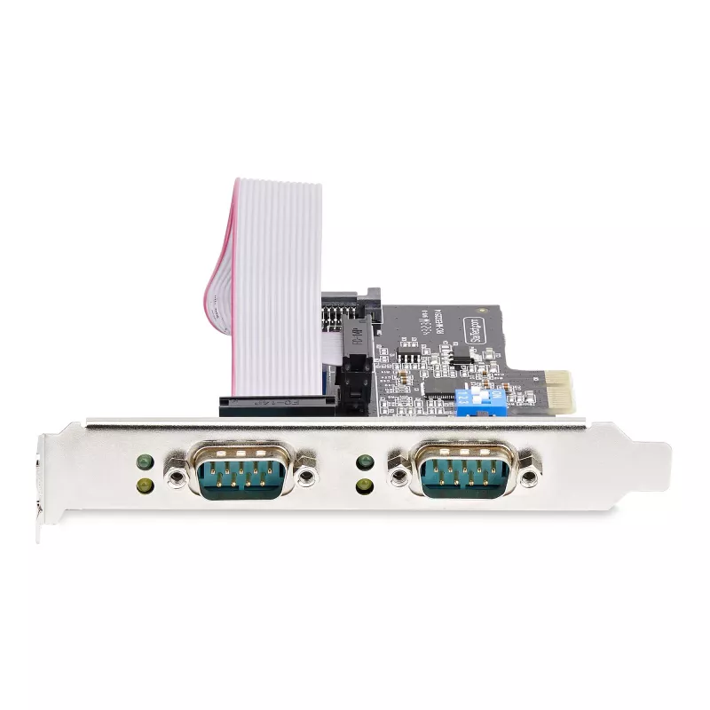 „StarTech.com“ 2 prievadų nuoseklioji PCIe kortelė, dviejų prievadų PCI Express į RS232/RS422/RS485 (DB9), žemo profilio laikikliai, 16C1050 UART, Windows/Linux, TAA atitiktis – 4 lygio ESD apsauga