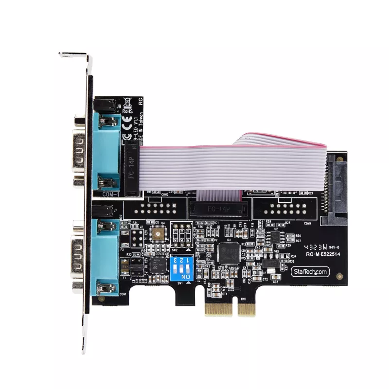 „StarTech.com“ 2 prievadų nuoseklioji PCIe kortelė, dviejų prievadų PCI Express į RS232/RS422/RS485 (DB9), žemo profilio laikikliai, 16C1050 UART, Windows/Linux, TAA atitiktis – 4 lygio ESD apsauga