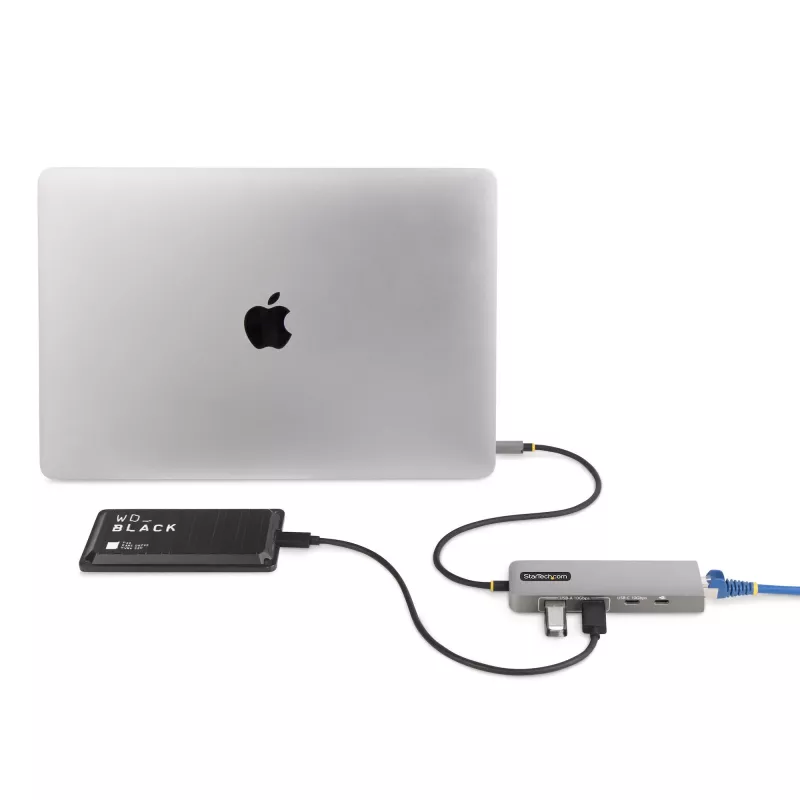 StarTech.com 3 prievadų USB-C šakotuvas su 2,5 Gb/s Ethernet ir 100 W maitinimo perdavimo prievadu, USB 3.2 10 Gb/s, 2x USB-A / 1x USB-C, nešiojamas USB Type-C adapterio šakotuvas