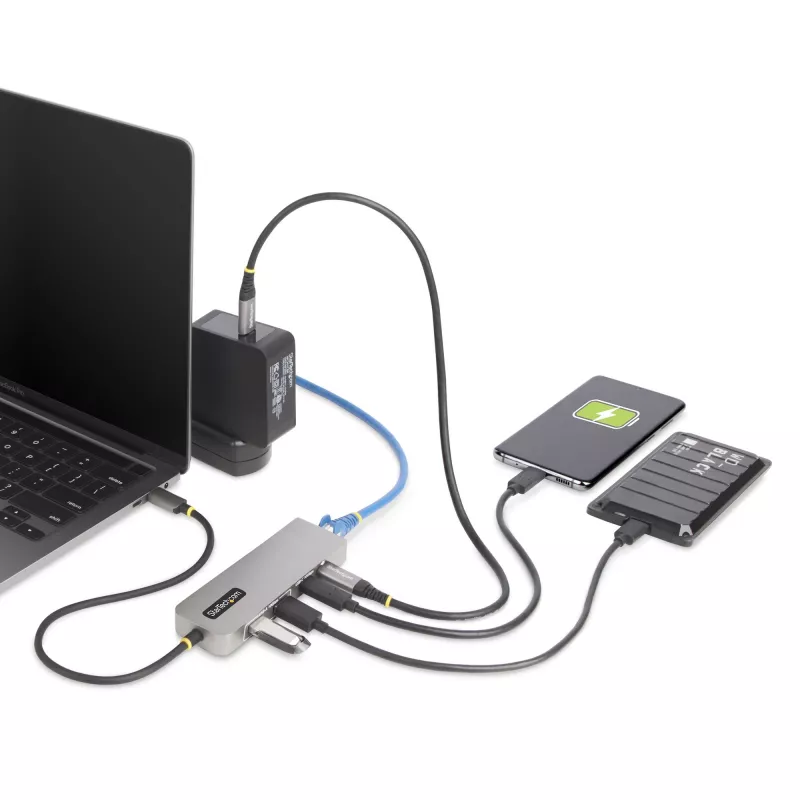 StarTech.com 3 prievadų USB-C šakotuvas su 2,5 Gb/s Ethernet ir 100 W maitinimo perdavimo prievadu, USB 3.2 10 Gb/s, 2x USB-A / 1x USB-C, nešiojamas USB Type-C adapterio šakotuvas