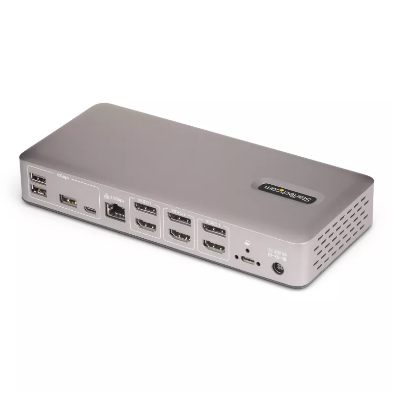 StarTech.com USB4 dokų stotelė trims monitoriams, 4K 60Hz HDMI/DisplayPort, 100W įkrovimas, 2.5GbE, belaidė