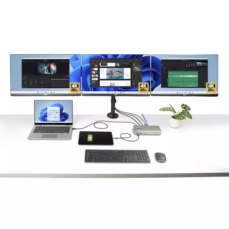 StarTech.com USB4 dokų stotelė trims monitoriams, 4K 60Hz HDMI/DisplayPort, 100W įkrovimas, 2.5GbE, belaidė