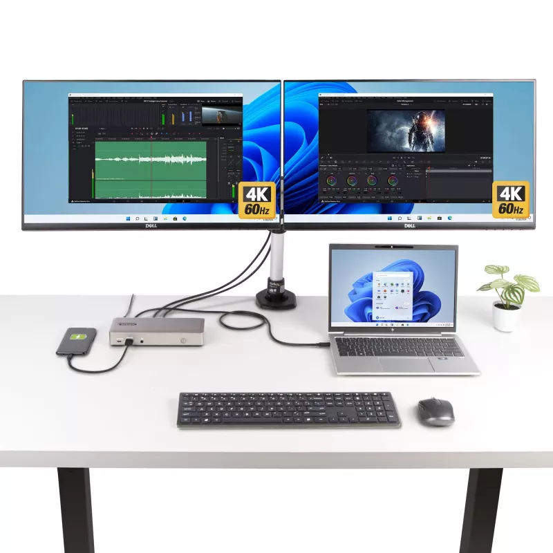 StarTech.com USB4 dokų stotelė trims monitoriams, 4K 60Hz HDMI/DisplayPort, 100W įkrovimas, 2.5GbE, belaidė