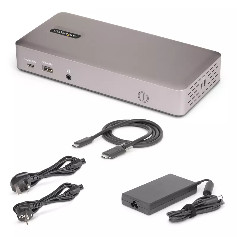 StarTech.com USB4 dokų stotelė trims monitoriams, 4K 60Hz HDMI/DisplayPort, 100W įkrovimas, 2.5GbE, belaidė