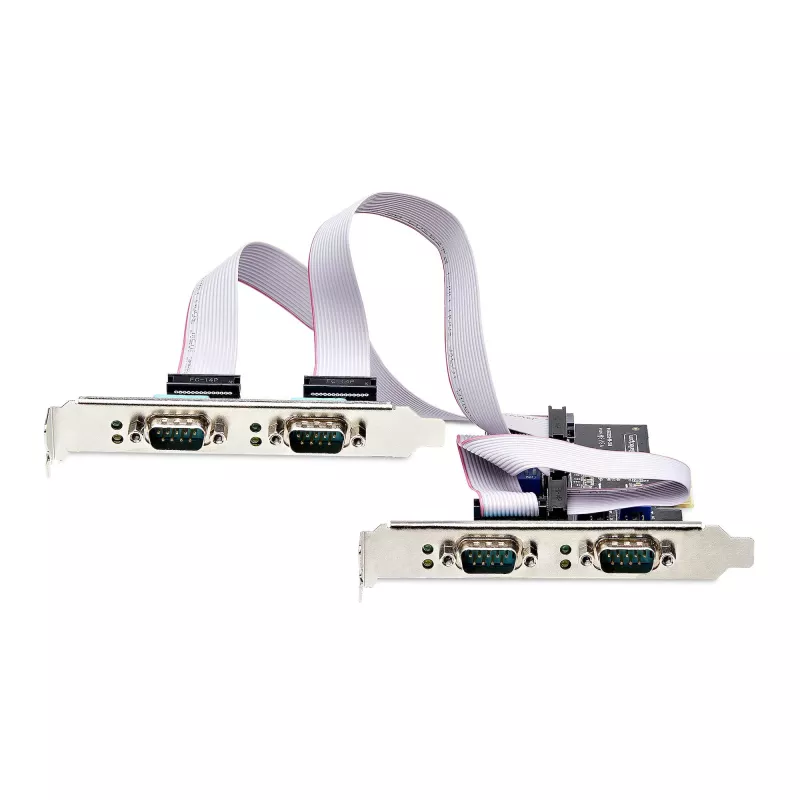 StarTech.com 4 prievadų PCIe serijinė kortelė, keturių prievadų PCI Express į RS232/RS422/RS485 (DB9), su mažo profilio laikikliu, 16C1050 UART, Windows/Linux, TAA atitikmuo – 4 lygio ESD apsauga