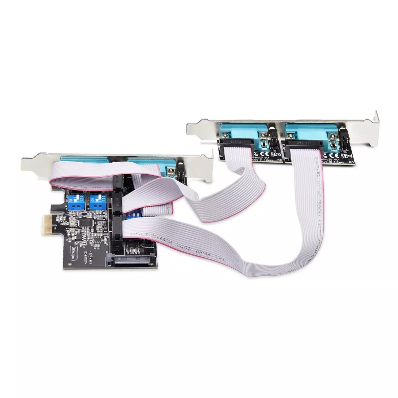 StarTech.com 4 prievadų PCIe serijinė kortelė, keturių prievadų PCI Express į RS232/RS422/RS485 (DB9), su mažo profilio laikikliu, 16C1050 UART, Windows/Linux, TAA atitikmuo – 4 lygio ESD apsauga