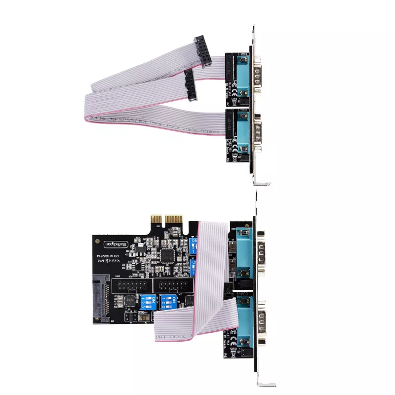 StarTech.com 4 prievadų PCIe serijinė kortelė, keturių prievadų PCI Express į RS232/RS422/RS485 (DB9), su mažo profilio laikikliu, 16C1050 UART, Windows/Linux, TAA atitikmuo – 4 lygio ESD apsauga