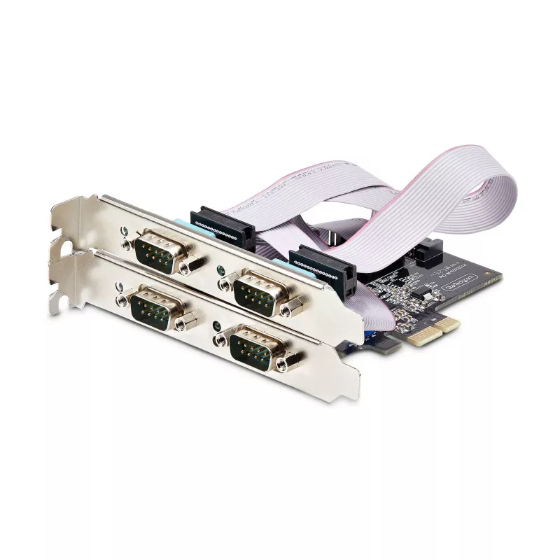 StarTech.com 4 prievadų PCIe serijinė kortelė, keturių prievadų PCI Express į RS232/RS422/RS485 (DB9), su mažo profilio laikikliu, 16C1050 UART, Windows/Linux, TAA atitikmuo – 4 lygio ESD apsauga