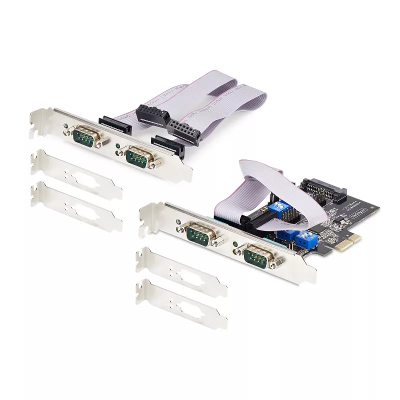 StarTech.com 4 prievadų PCIe serijinė kortelė, keturių prievadų PCI Express į RS232/RS422/RS485 (DB9), su mažo profilio laikikliu, 16C1050 UART, Windows/Linux, TAA atitikmuo – 4 lygio ESD apsauga