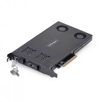 StarTech.com Dviejų lizdų M.2 NVMe SSD PCIe x8 išimamas mobilus krepšys; Reikalinga bifurkacija; Įrankiams nereikalingas montavimas, PCIe pagrindinė plokštė su dviem karštojo keitimo lizdais