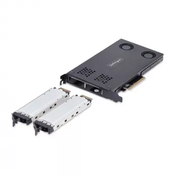 StarTech.com Dviejų lizdų M.2 NVMe SSD PCIe x8 išimamas mobilus krepšys; Reikalinga bifurkacija; Įrankiams nereikalingas montavimas, PCIe pagrindinė plokštė su dviem karštojo keitimo lizdais
