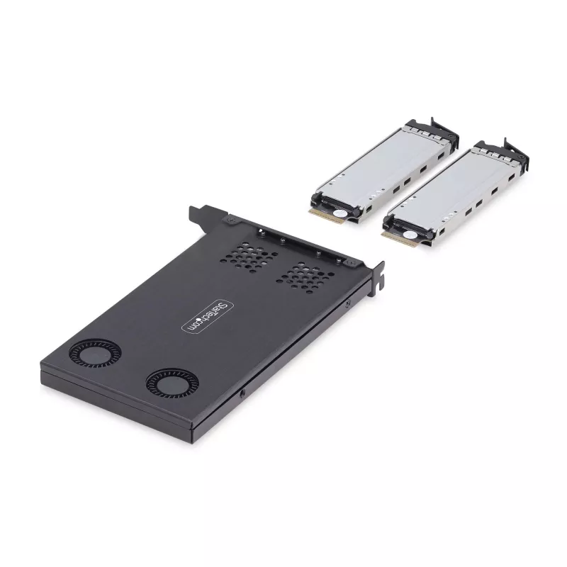 StarTech.com Dviejų lizdų M.2 NVMe SSD PCIe x8 išimamas mobilus krepšys; Reikalinga bifurkacija; Įrankiams nereikalingas montavimas, PCIe pagrindinė plokštė su dviem karštojo keitimo lizdais