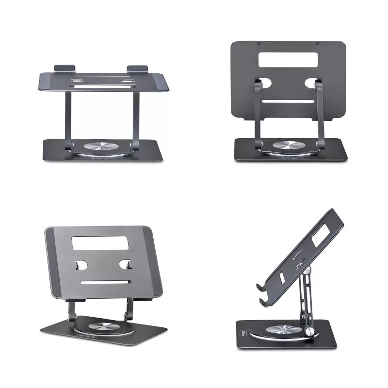 StarTech.com Rotacinis nešiojamojo kompiuterio stovas, 360° sukimas, ergonominis pakėlimas stalviršiui, reguliuojamas pasvirimas, iki 5 kg, aliuminis, nešiojamas dizainas