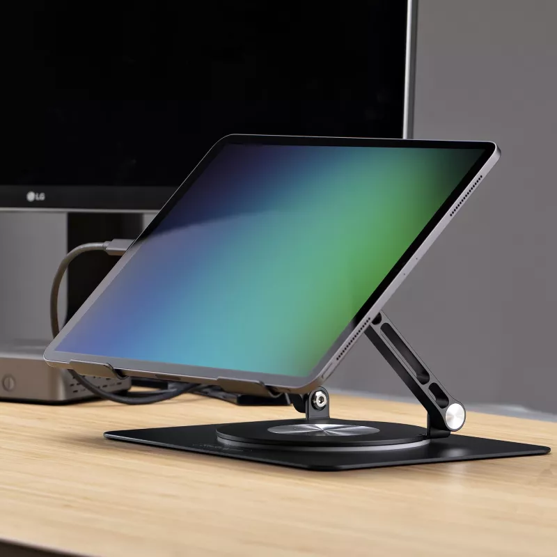 StarTech.com Rotacinis nešiojamojo kompiuterio stovas, 360° sukimas, ergonominis pakėlimas stalviršiui, reguliuojamas pasvirimas, iki 5 kg, aliuminis, nešiojamas dizainas