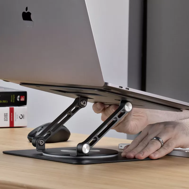 StarTech.com Rotacinis nešiojamojo kompiuterio stovas, 360° sukimas, ergonominis pakėlimas stalviršiui, reguliuojamas pasvirimas, iki 5 kg, aliuminis, nešiojamas dizainas