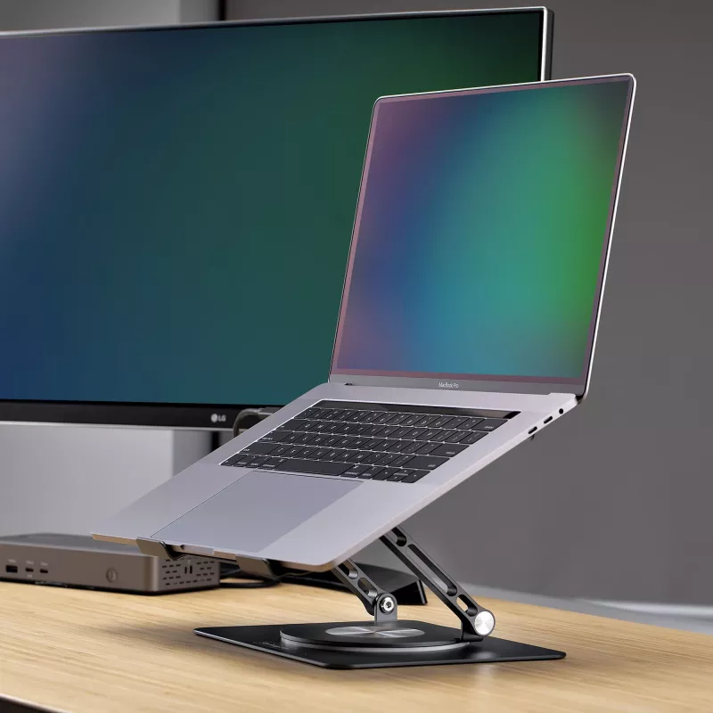 StarTech.com Rotacinis nešiojamojo kompiuterio stovas, 360° sukimas, ergonominis pakėlimas stalviršiui, reguliuojamas pasvirimas, iki 5 kg, aliuminis, nešiojamas dizainas