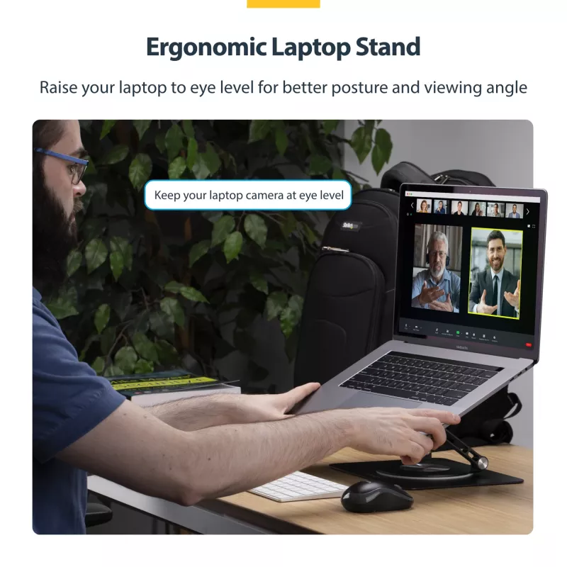 StarTech.com Rotacinis nešiojamojo kompiuterio stovas, 360° sukimas, ergonominis pakėlimas stalviršiui, reguliuojamas pasvirimas, iki 5 kg, aliuminis, nešiojamas dizainas